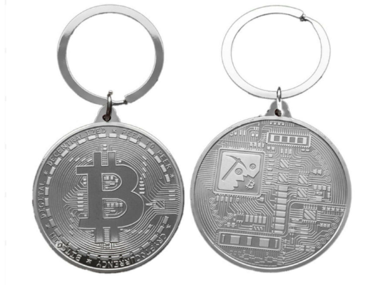 Bitcoin Coin Key Chain - Silver Metal Physical Blockchain Cryptocurrency Collectible Coin - Funky Toys 