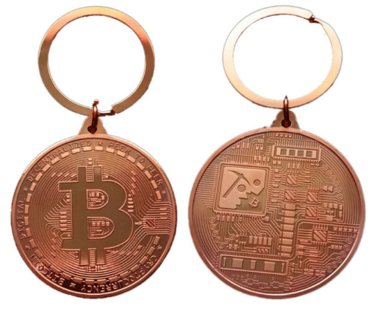 Bitcoin Coin Key Chain - Bronze Metal Physical Blockchain Cryptocurrency Collectible Coin - Funky Toys 
