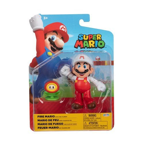 Nintendo Super Mario 4 inch Action Figure - Fire Mario with Fire Flower