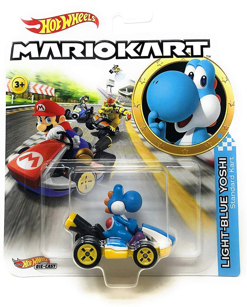Hot Wheels Die-Cast 1/64 Mario Kart - Light-Blue Yoshi Standard Kart - Funky Toys 