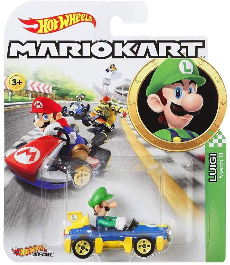 Hot Wheels Die-Cast 1/64 Mario Kart - Luigi Mach 8 Kart - Funky Toys 
