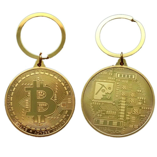 Bitcoin Coin Key Chain - Gold Metal Physical Blockchain Cryptocurrency Collectible Coin - Funky Toys 