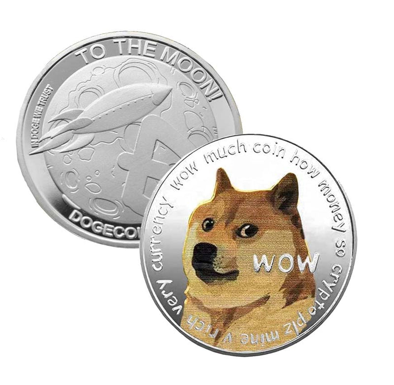 Dogecoin Coin To The Moon - Silver Metal Physical Blockchain Cryptocurrency Collectible Coin - Funky Toys 