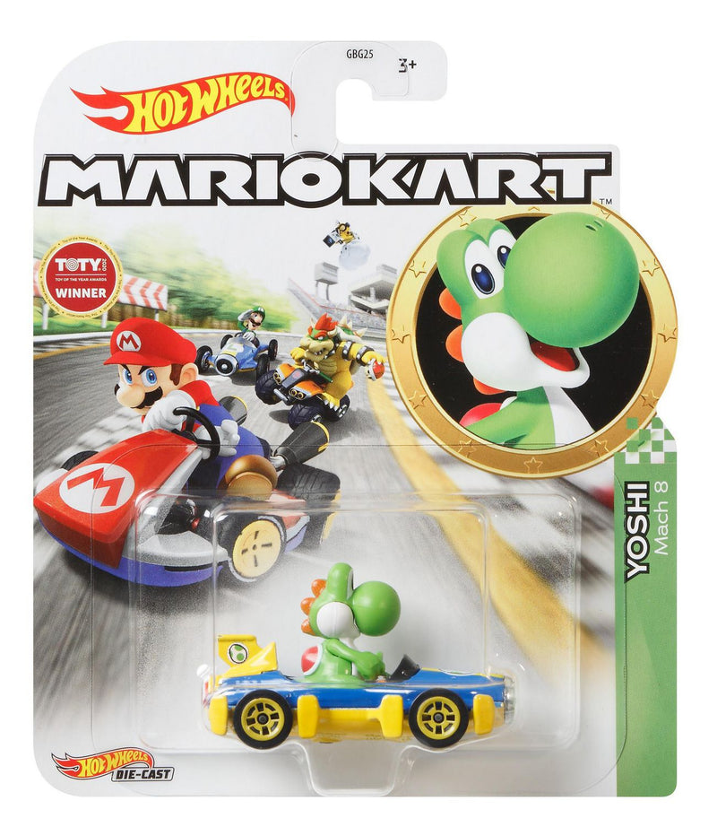 Hot Wheels Die-Cast 1/64 Mario Kart - Yoshi Mach 8 - Funky Toys 